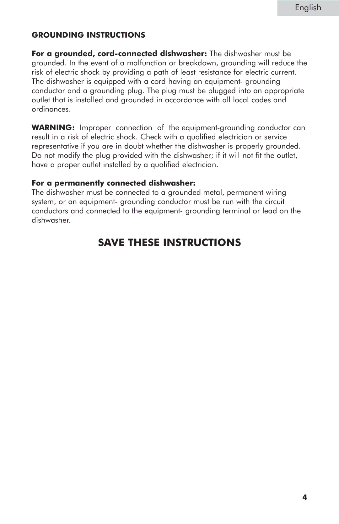 Haier ESD400, ESD402, ESD401 user manual Grounding Instructions 