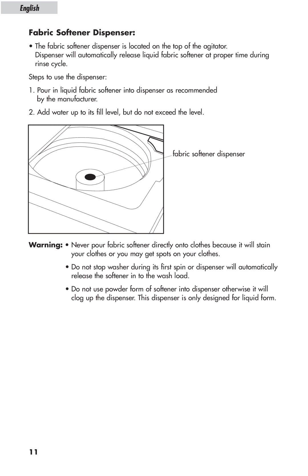 Haier ESL-T21 user manual Fabric Softener Dispenser 