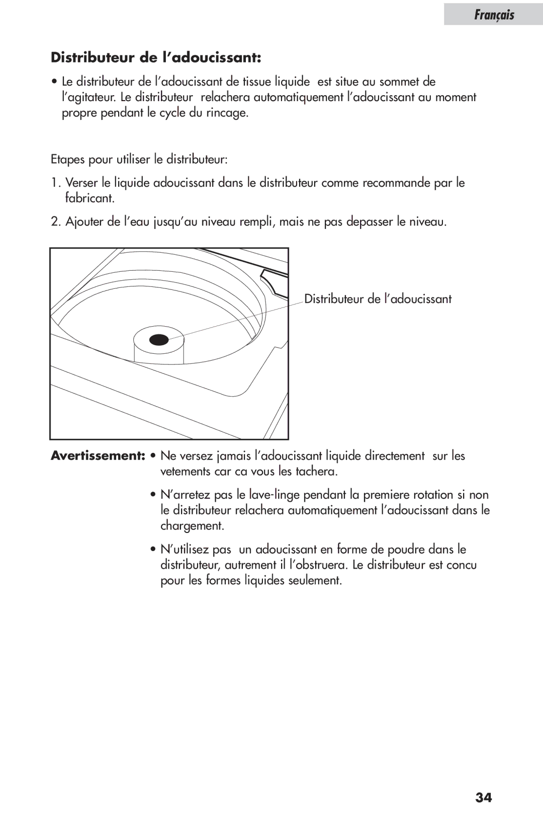 Haier ESL-T21 user manual Distributeur de l’adoucissant 