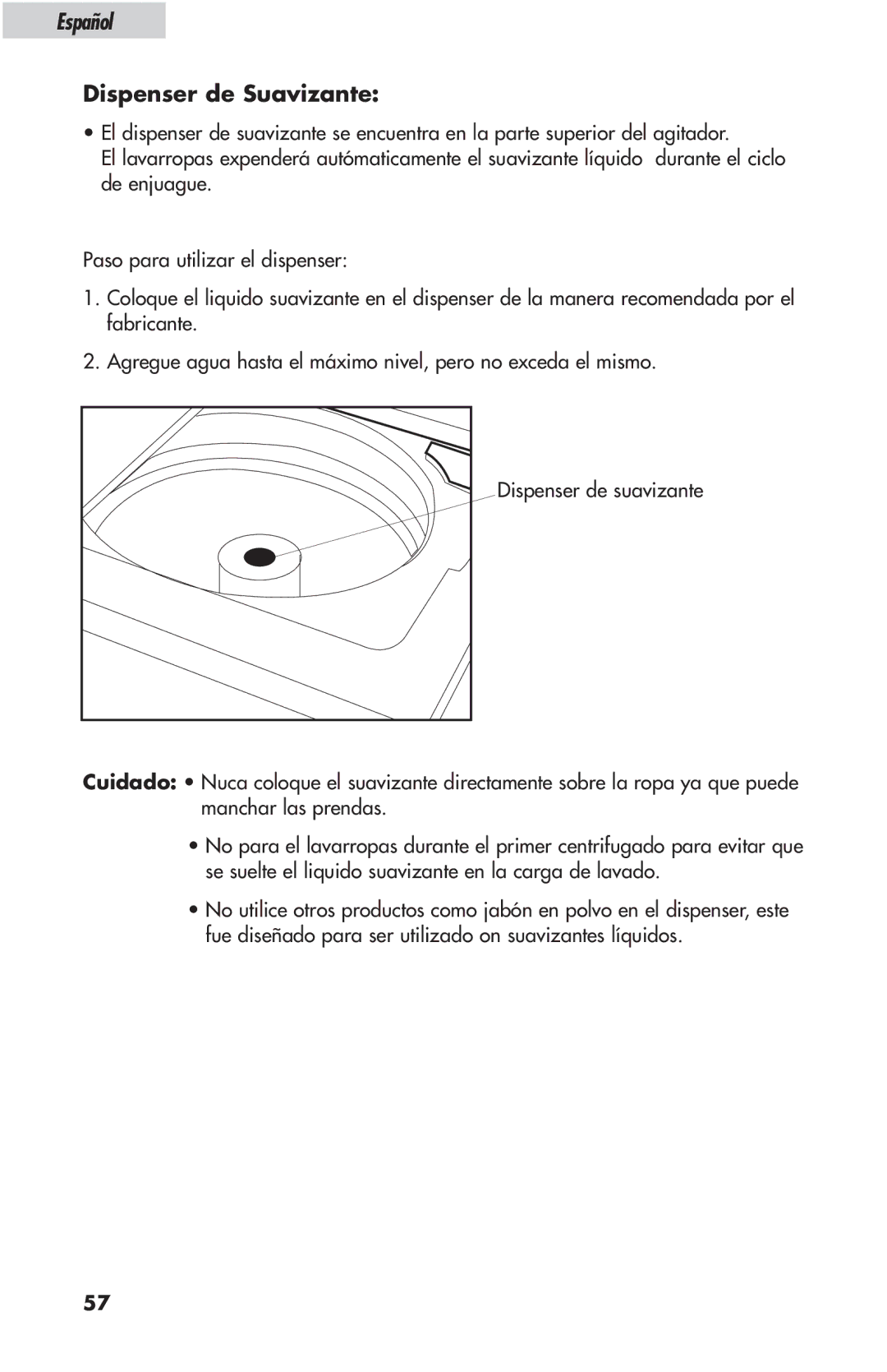 Haier ESL-T21 user manual Dispenser de Suavizante 