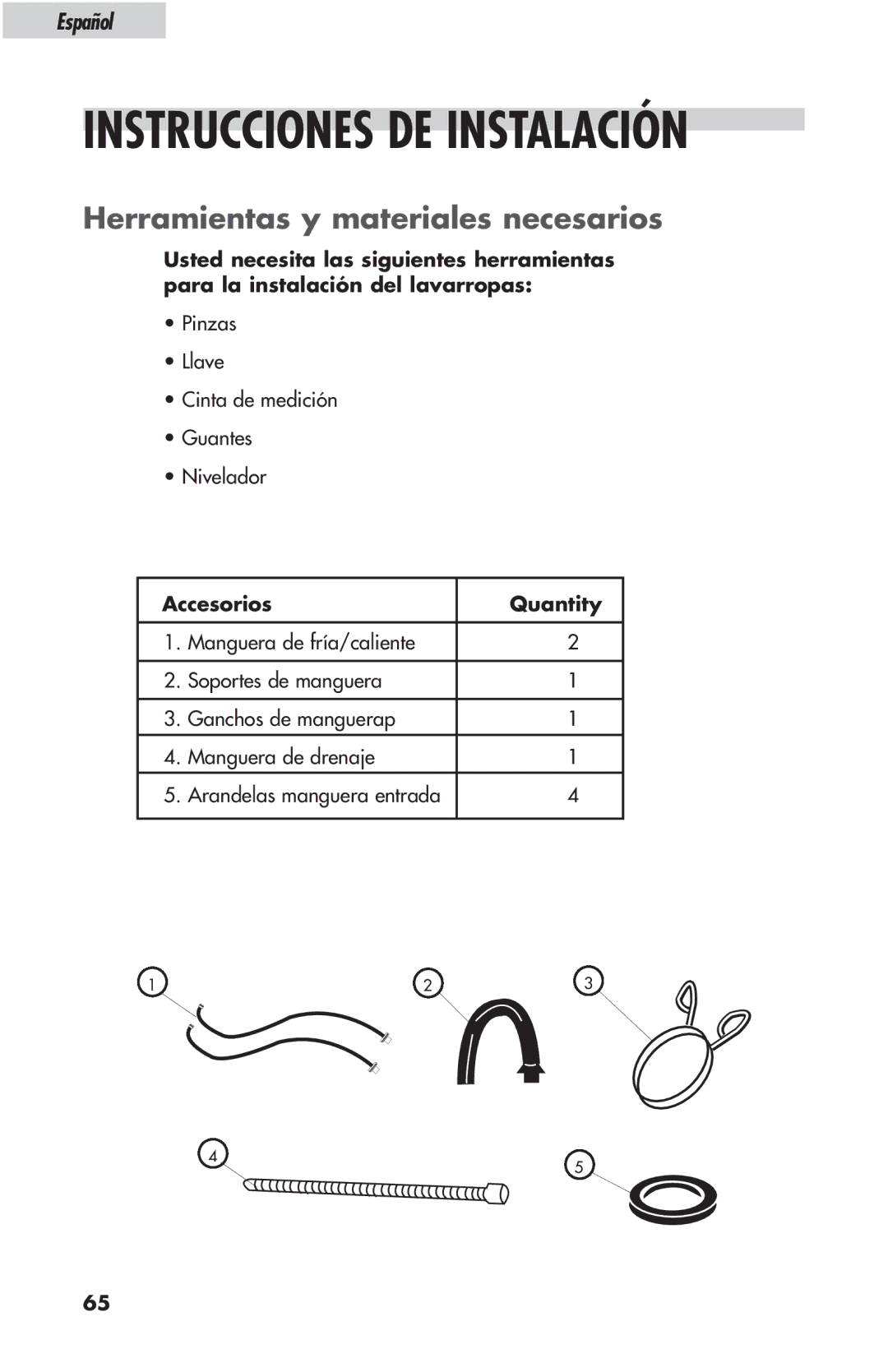 Haier ESL-T21 user manual Herramientas y materiales necesarios, Accesorios Quantity 