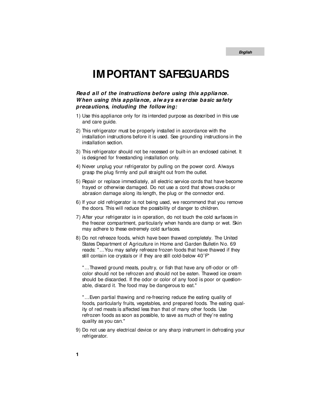 Haier ESR042PBB user manual Important Safeguards, English 
