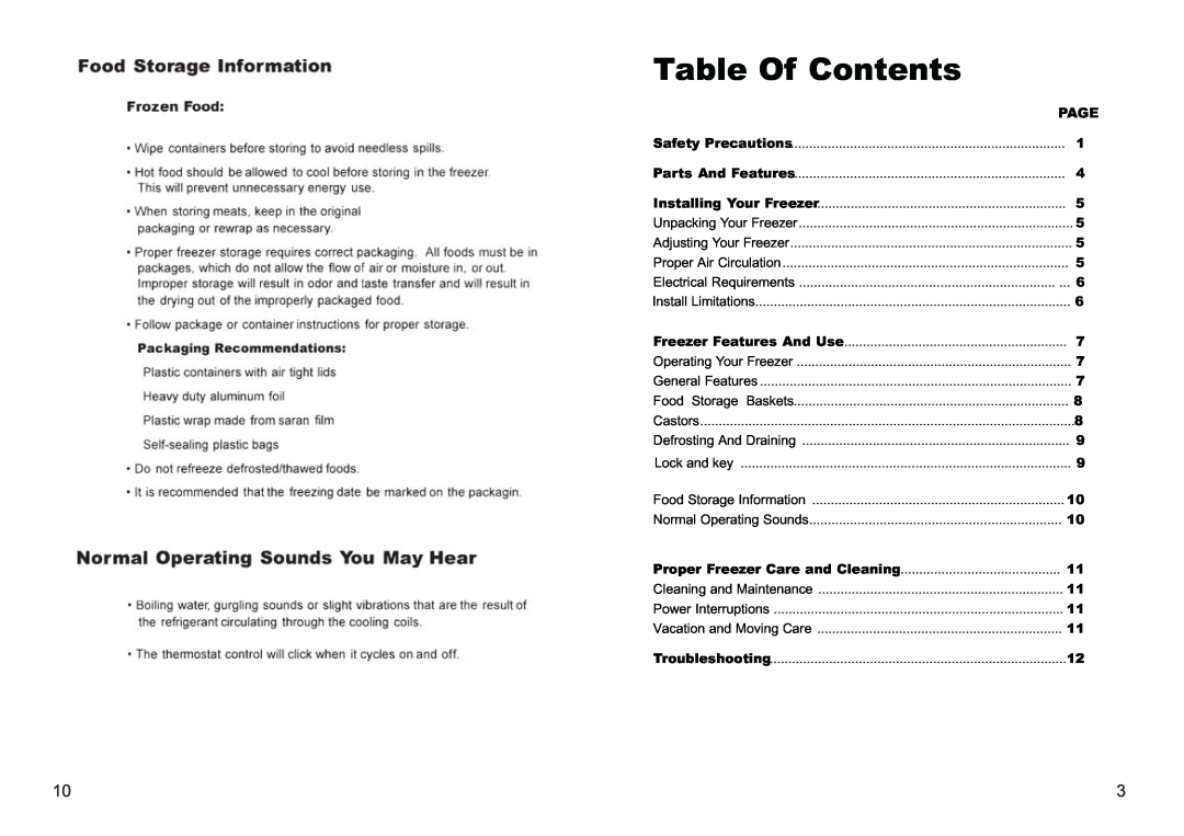 Haier FCD-290, FCD-360 manual Table Of Contents, Page 
