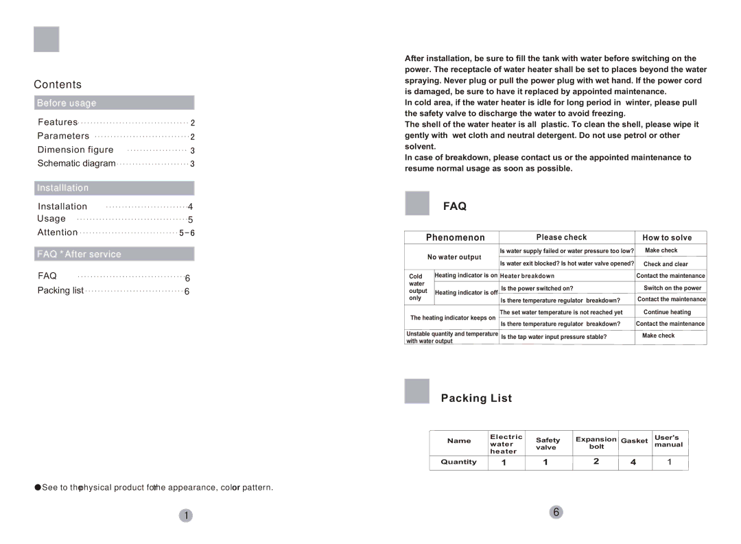 Haier FCD-8 user manual Contents, Packing List 