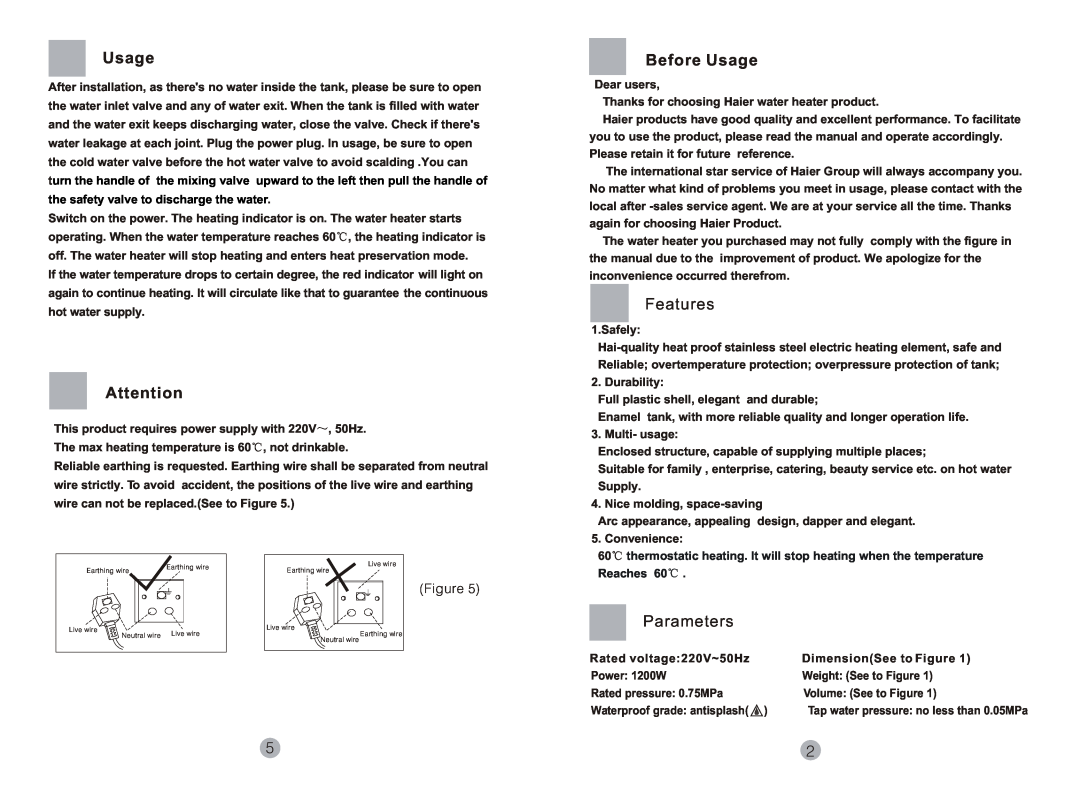 Haier FCD-8 user manual Before Usage, Features, Parameters 