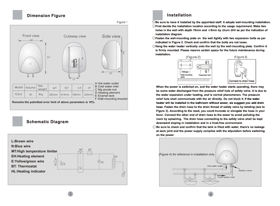 Haier FCD-8 user manual Dimension Figure, Side view, Installation, Schematic Diagram, Front view, Cutaway view 