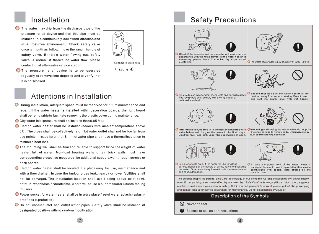 Haier FCD JTHA40-III(E), FCD-JTHA50-III(E), FCD-JTHA60-III(E) user manual Installation, Safety Precautions 