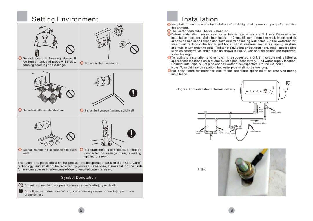 Haier FCD-JTHC80A-III (E), FCD-JTHC100A-III (E) user manual Setting Environment, Causing scalding and leakage 