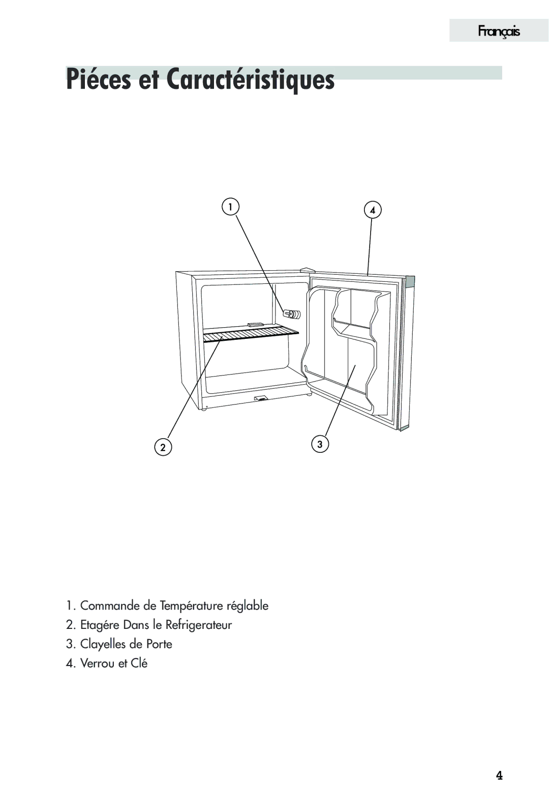 Haier FFAR2L user manual Piéces et Caractéristiques 