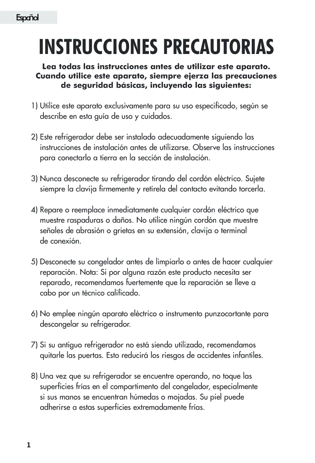 Haier FFAR2L user manual Instrucciones Precautorias 