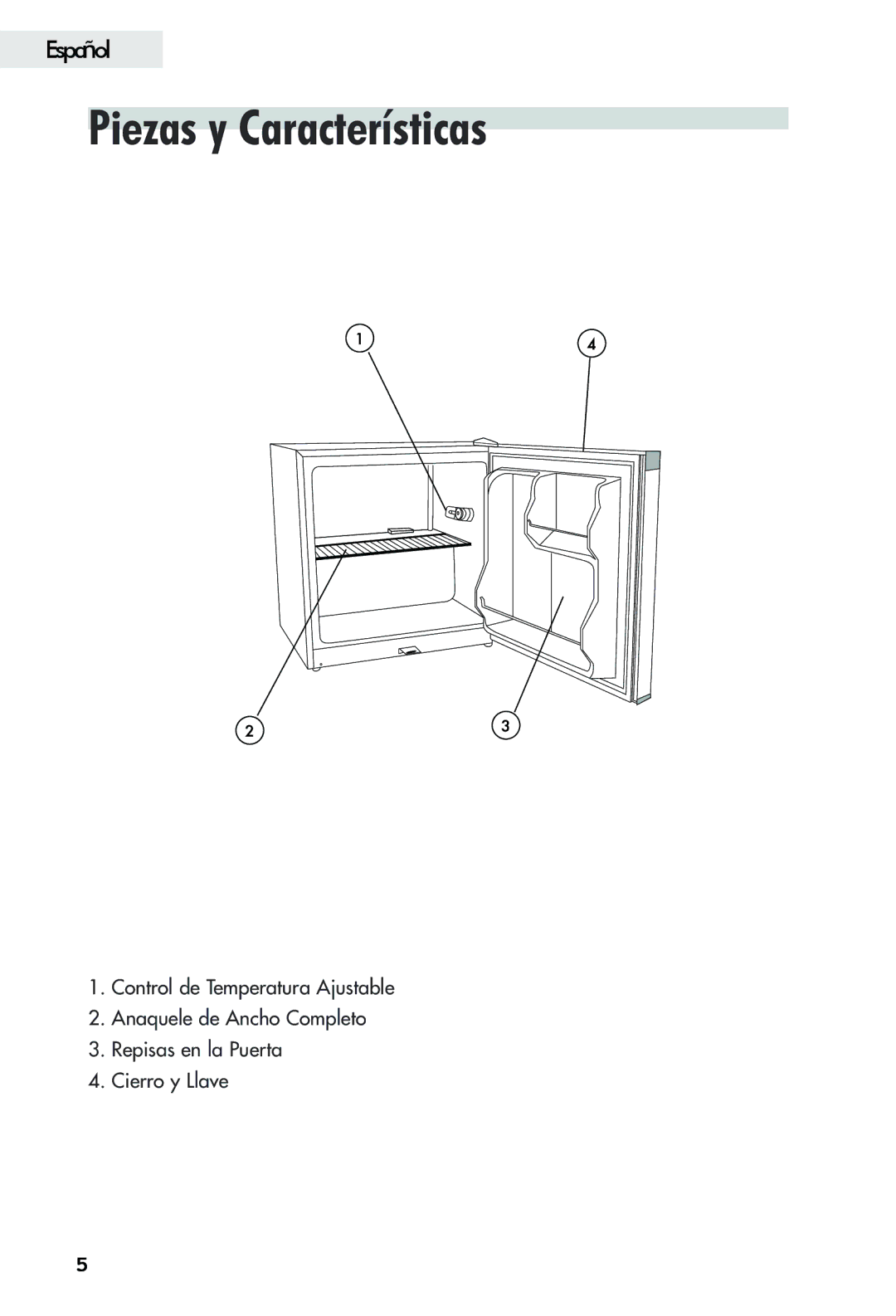 Haier FFAR2L user manual Piezas y Características 