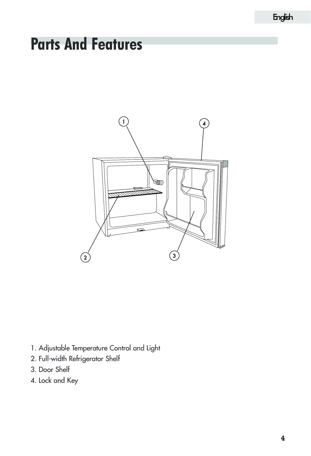 Haier FFAR2L user manual Parts And Features 