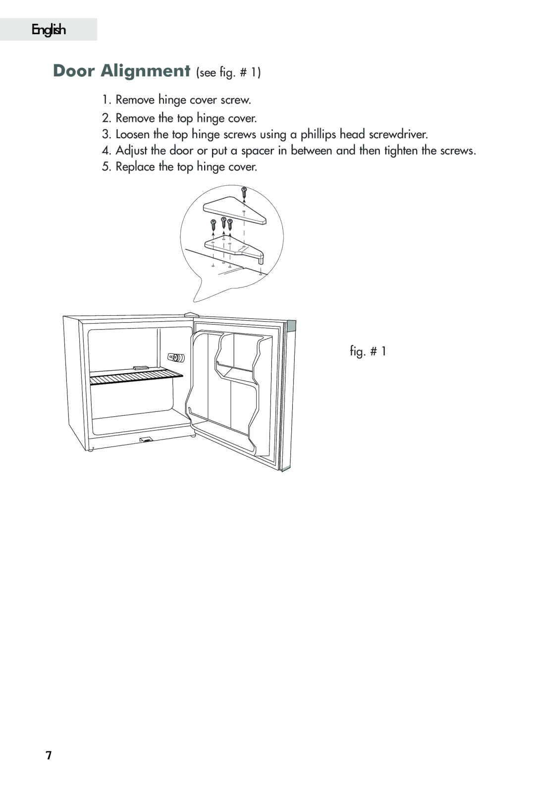 Haier FFAR2L user manual Door Alignment see fig. #, Fig. # 