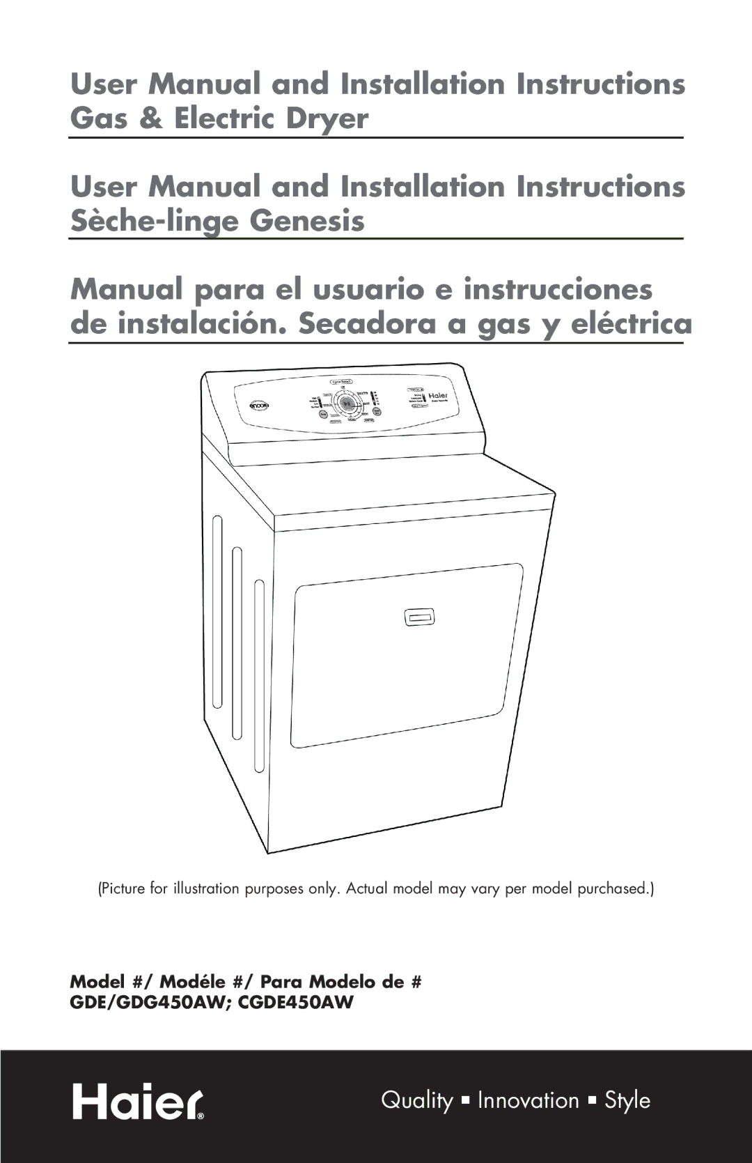 Haier CGDE450AW, GDE/GDG450AW user manual Model #/ Modéle #/ Para Modelo de # 