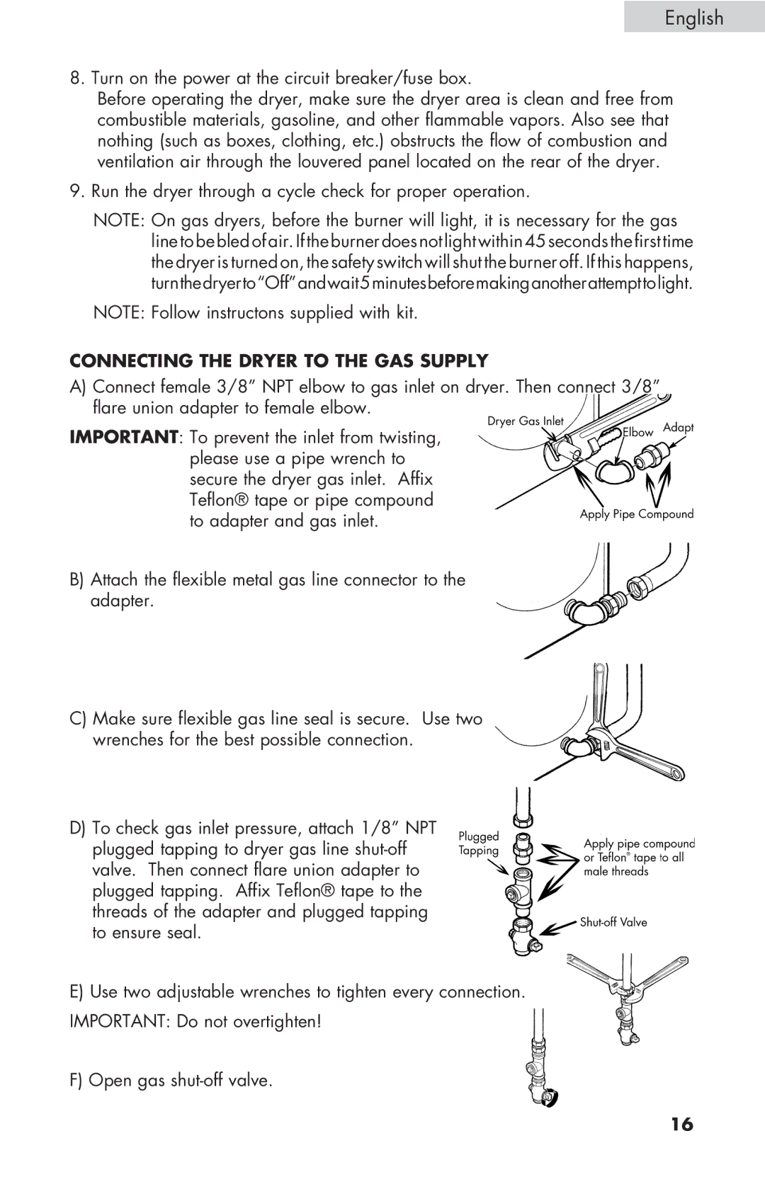 Haier CGDE450AW, GDE/GDG450AW user manual Connecting the Dryer to the GAS Supply 