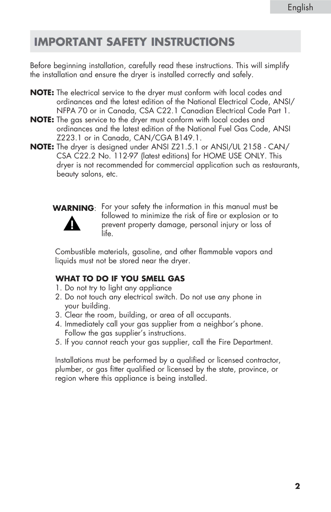 Haier CGDE450AW, GDE/GDG450AW user manual Important Safety Instructions, What to do if YOU Smell GAS 