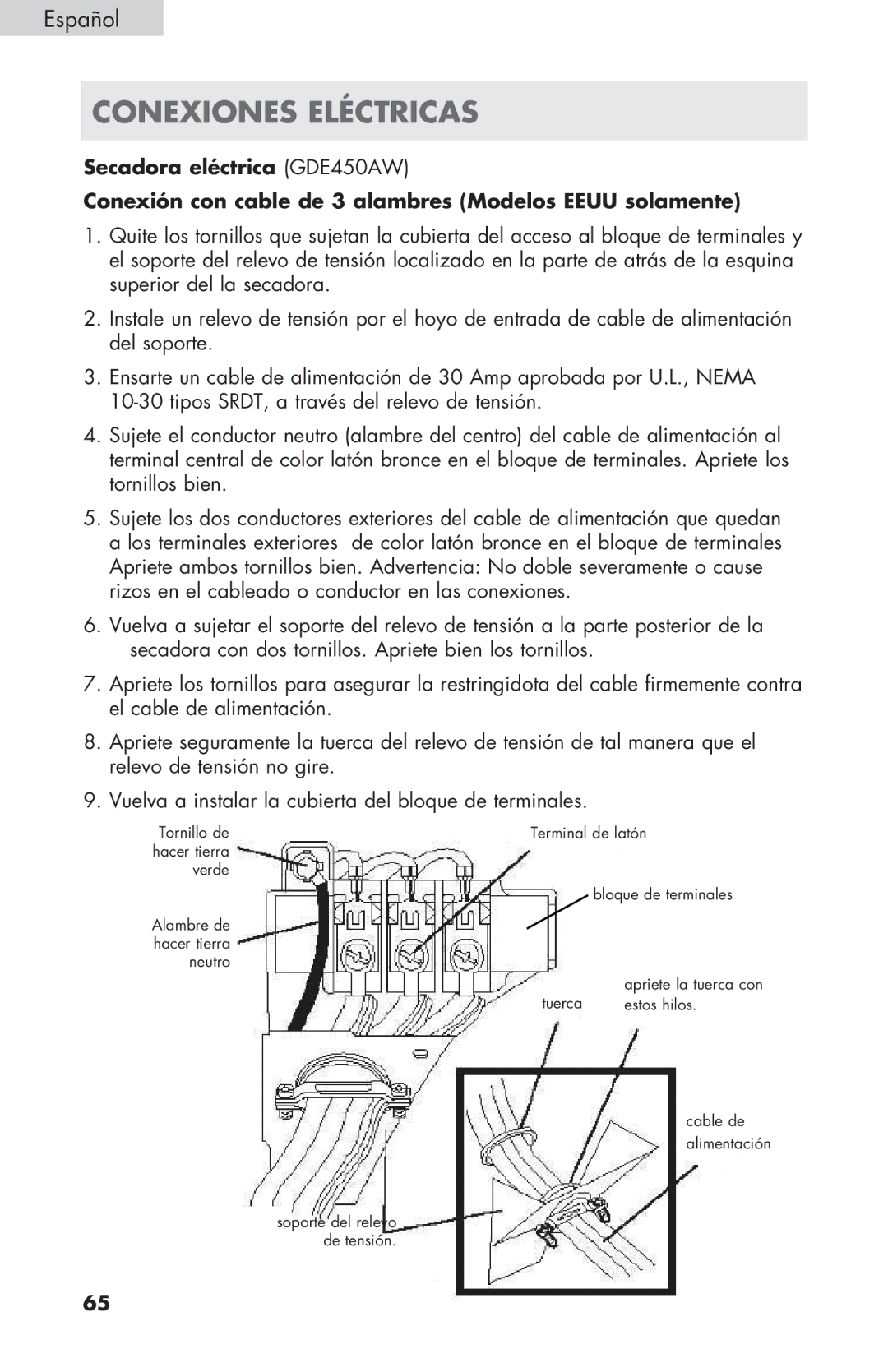 Haier GDE/GDG450AW, CGDE450AW user manual Conexiones eléctricas 