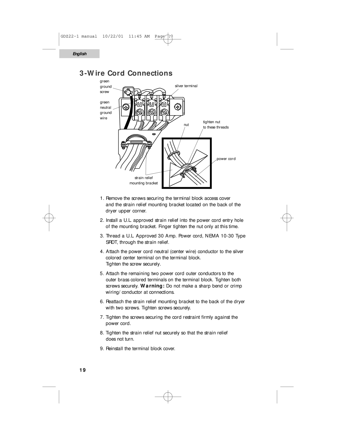 Haier GDZ22-1 user manual Wire Cord Connections 