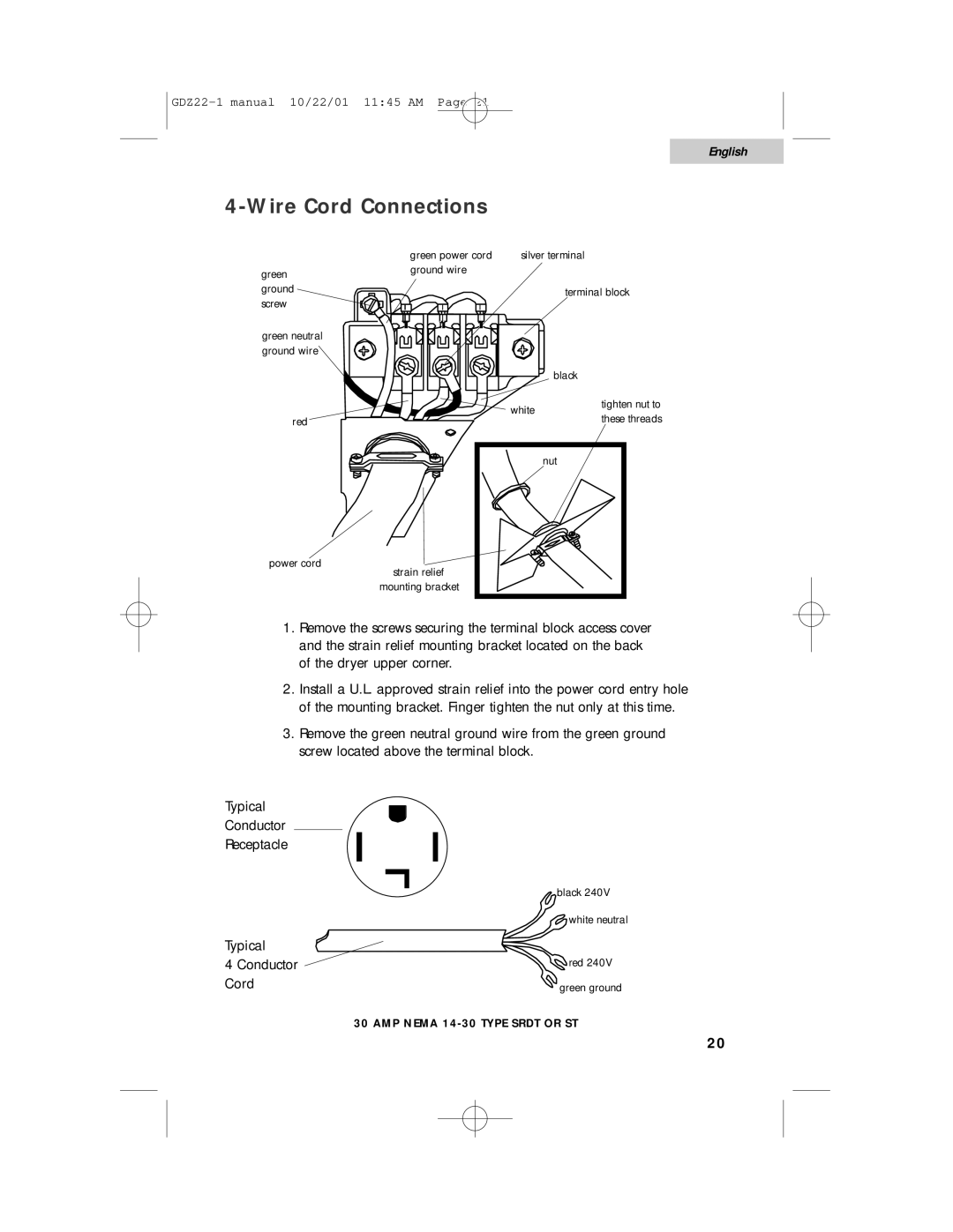 Haier GDZ22-1 user manual Typical Conductor Cord 