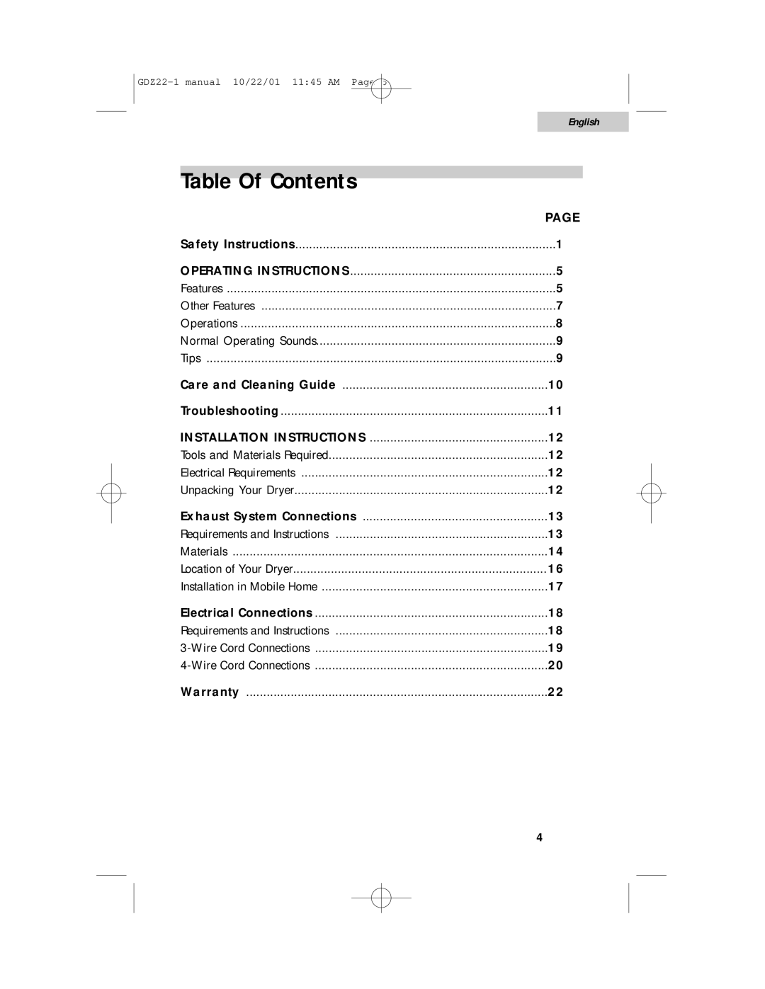 Haier GDZ22-1 user manual Table Of Contents 