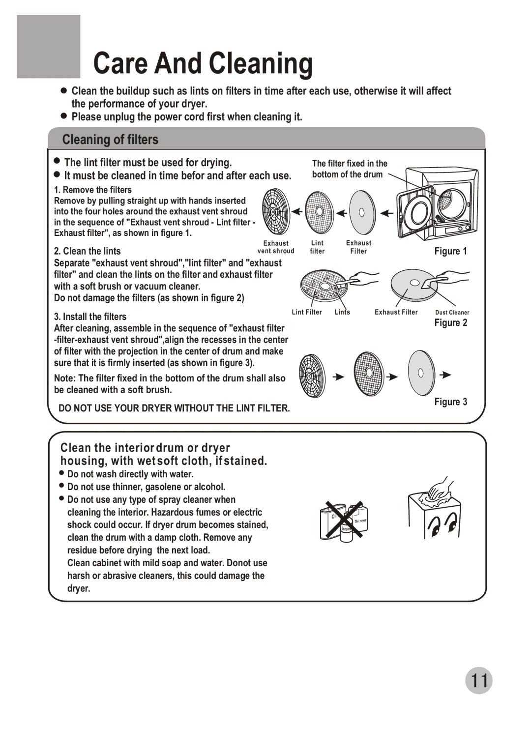 Haier GDZ3.5-1 user manual Care And Cleaning, Cleaning of filters 