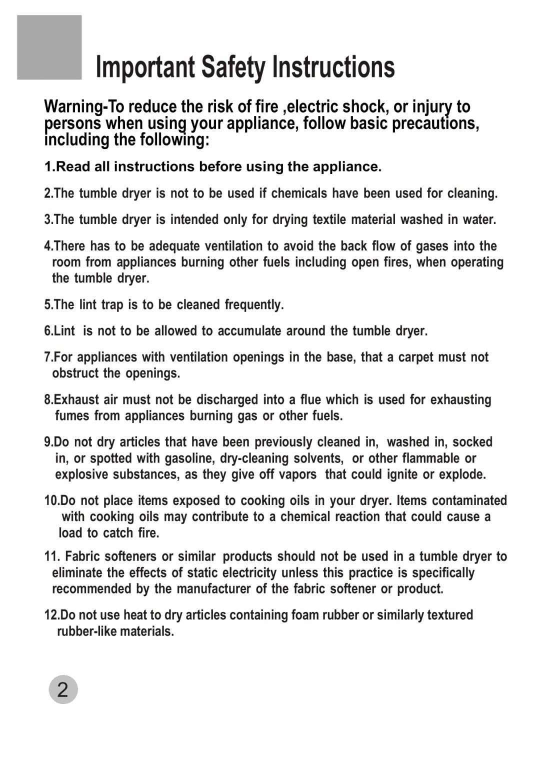 Haier GDZ3.5-1 user manual Important Safety Instructions 