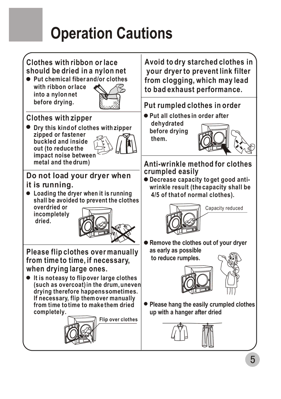 Haier GDZ3.5-1 user manual Operation Cautions, Clothes with zipper 