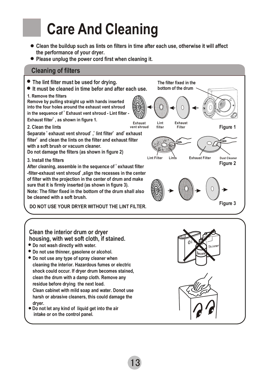 Haier GDZ3.5-61, GDZ5.0-61 user manual Care And Cleaning, Cleaning of filters 