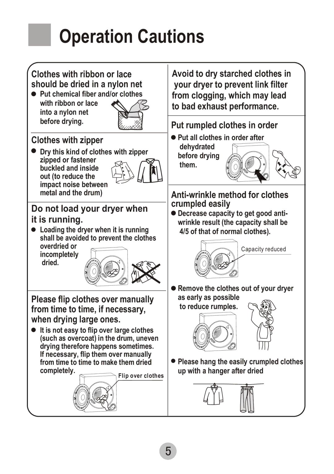 Haier GDZ3.5-61, GDZ5.0-61 user manual Operation Cautions, Clothes with zipper 