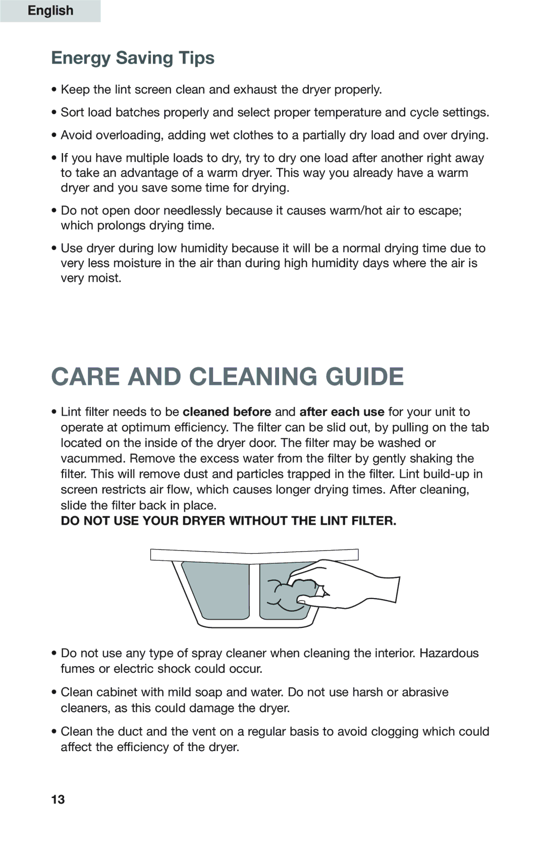 Haier GDZ5-1C user manual Care and Cleaning Guide, Energy Saving Tips 