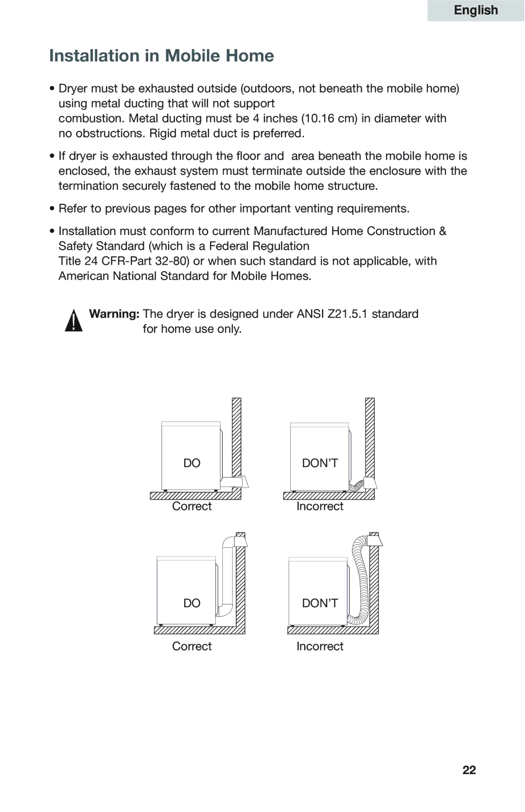 Haier GDZ5-1C user manual Installation in Mobile Home 