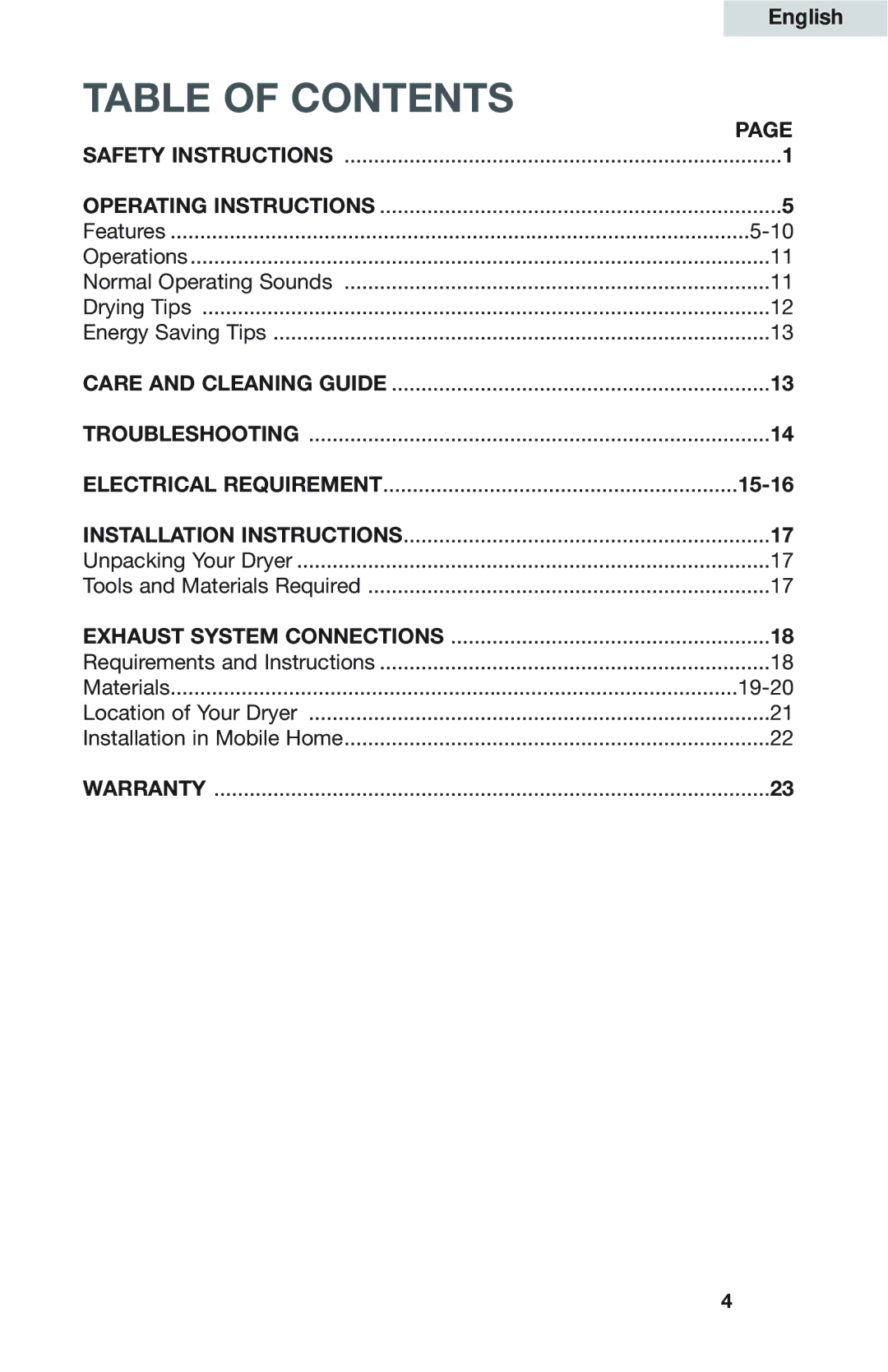 Haier GDZ5-1C user manual Table of Contents 