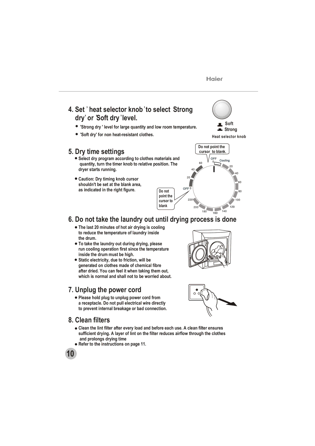 Haier GDZ5.0-1 user manual Dry time settings 