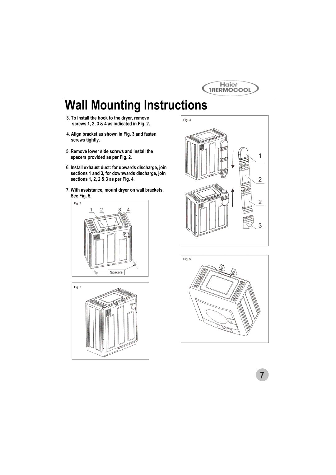 Haier GDZ5.0-1 user manual Wall Mounting Instructions 