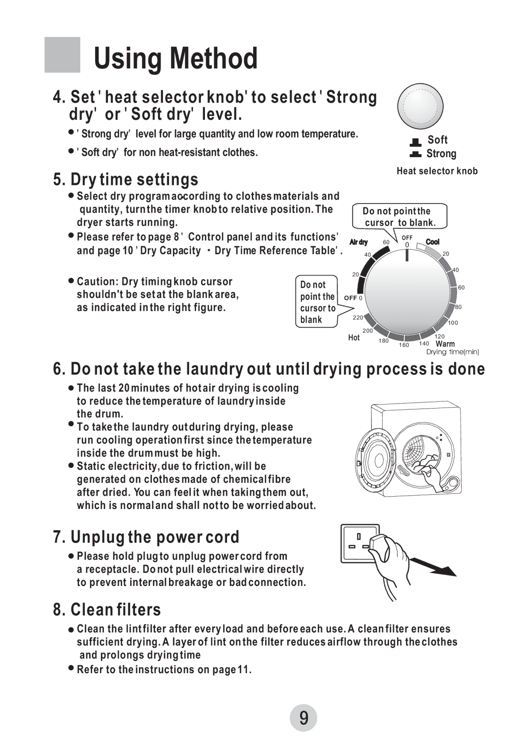 Haier GDZ607VA user manual Dry time settings 