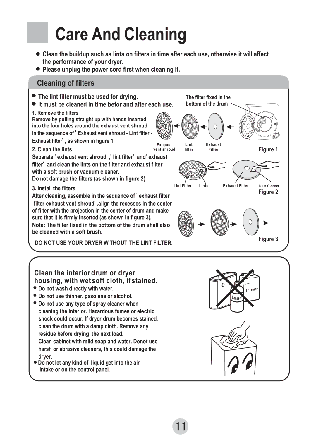 Haier GDZ607VA user manual Care And Cleaning, Cleaning of filters 