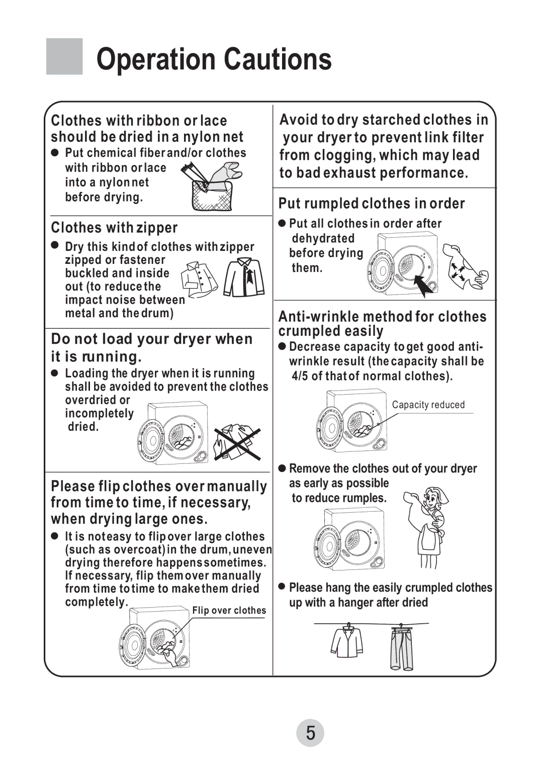 Haier GDZ607VA user manual Operation Cautions, Clothes with zipper 