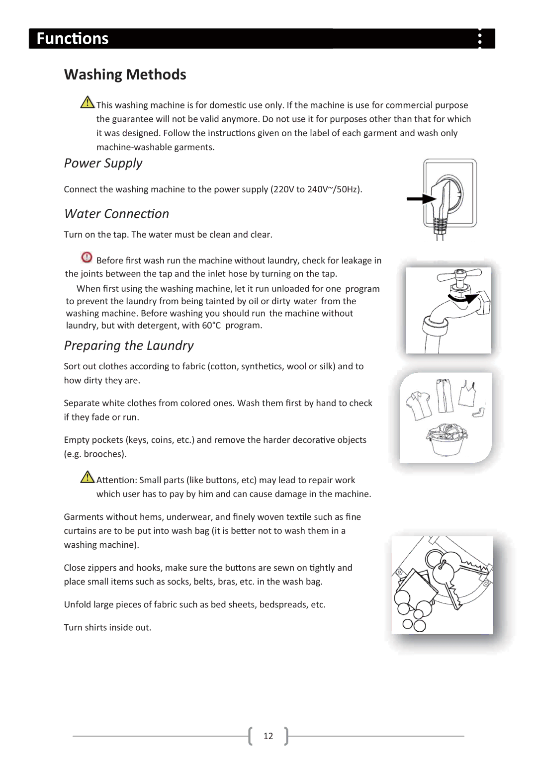 Haier Haier washing machine user manual Washing Methods, Power Supply, Water Con on, Preparing the. Laundry 