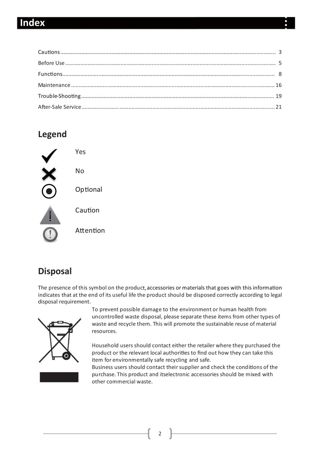 Haier Haier washing machine user manual Index, Disposal 