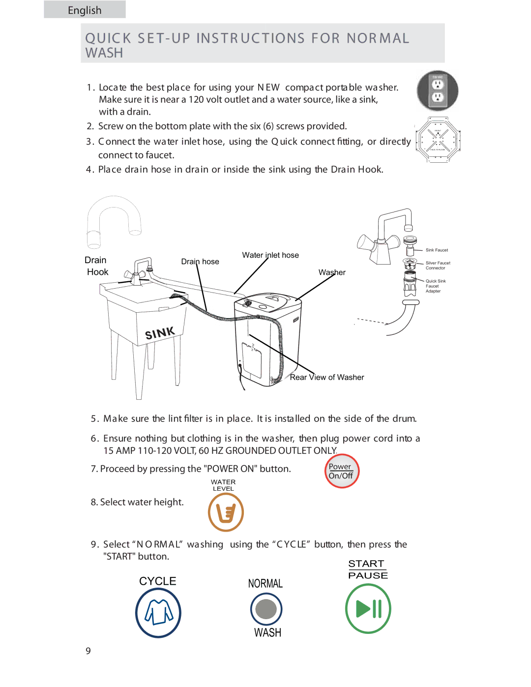 Haier Haier user manual Quic K S E T -UP INS T R UC T Ions F or NOR MAL Wash, Hook 