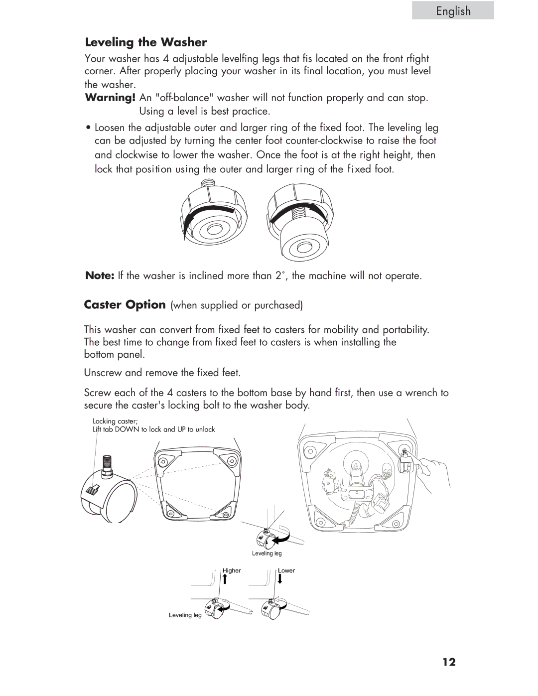 Haier Haier user manual Leveling the Washer 