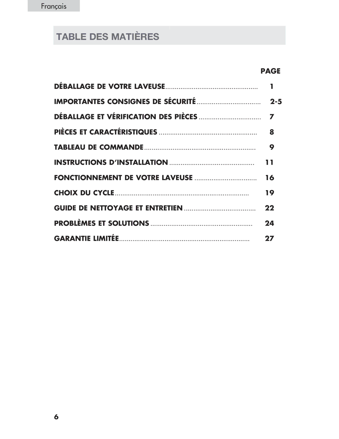 Haier Haier user manual Table DES Matières 