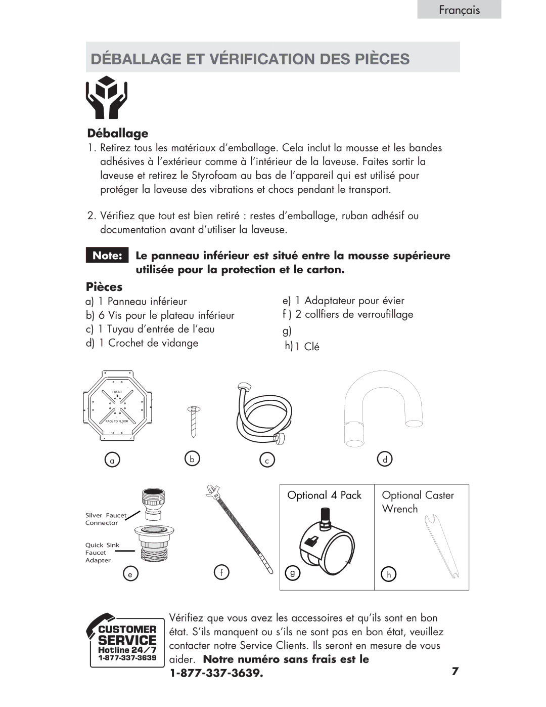 Haier Haier user manual Déballage ET Vérification DES Pièces 