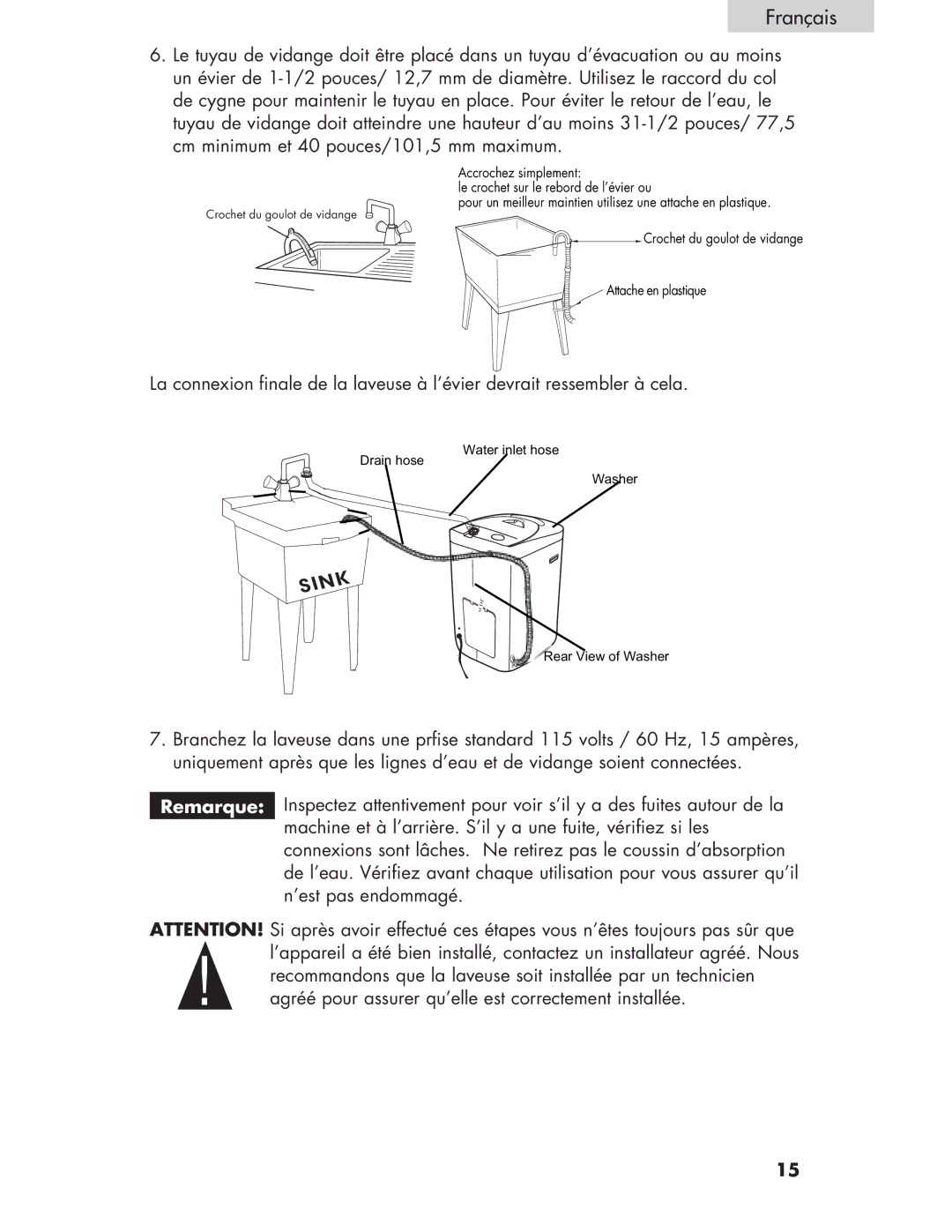 Haier Haier user manual Accrochez simplement Le crochet sur le rebord de l’évier ou 