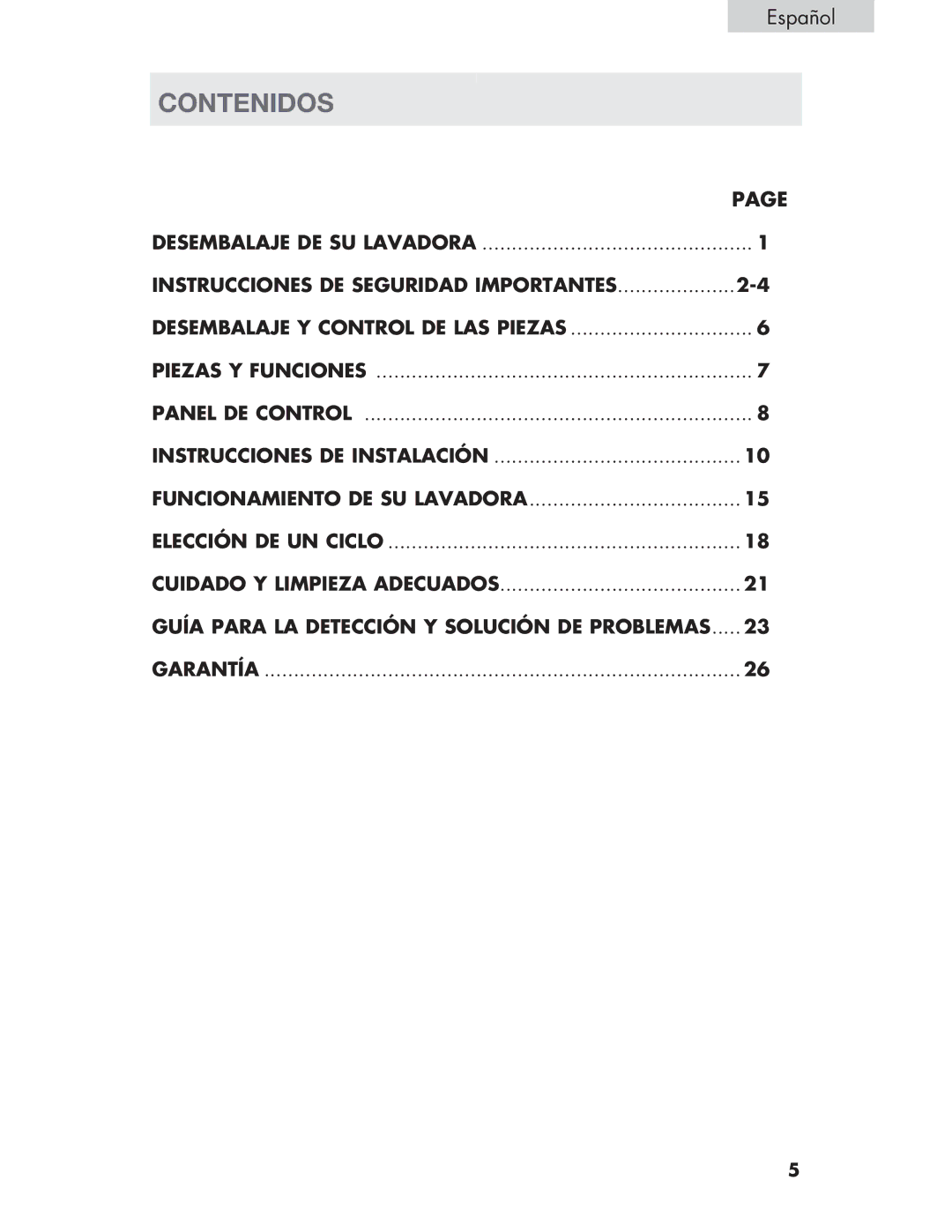 Haier Haier user manual Contenidos 