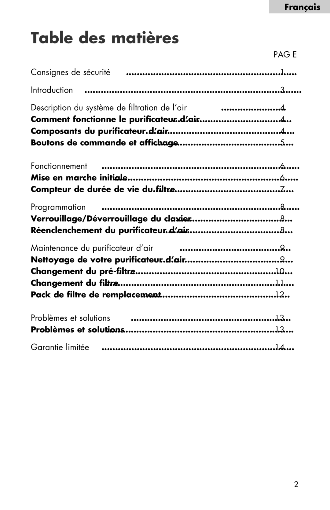 Haier HAPE300 Français, Description du système de filtration de l’air, Maintenance du purificateur d’air, Garantie limitée 