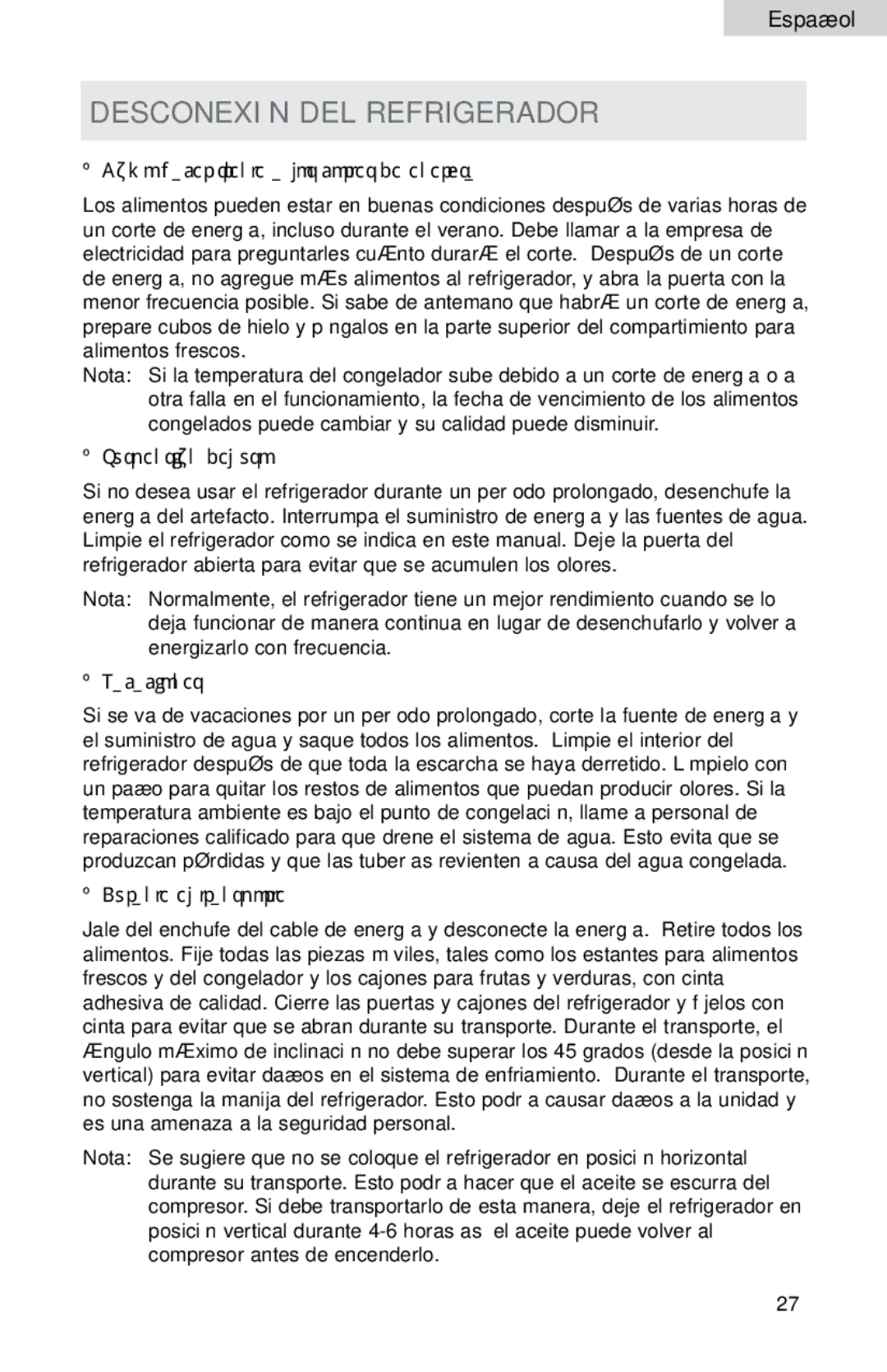 Haier HB21FC75, HB21FC45 user manual Desconexión DEL Refrigerador 