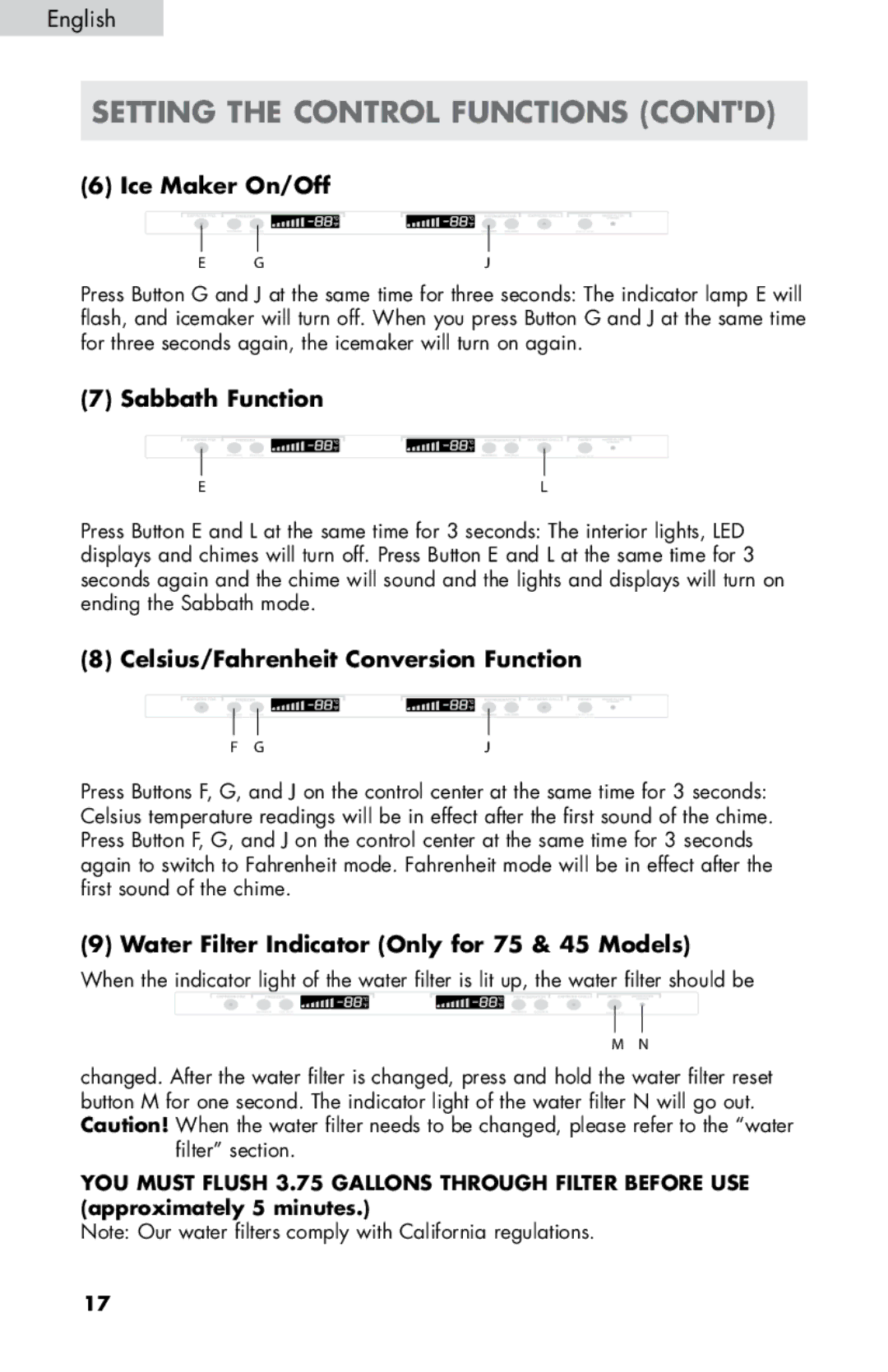 Haier HB21FC45, HB21FC75 user manual Ice Maker On/Off, Sabbath Function, Celsius/Fahrenheit Conversion Function 