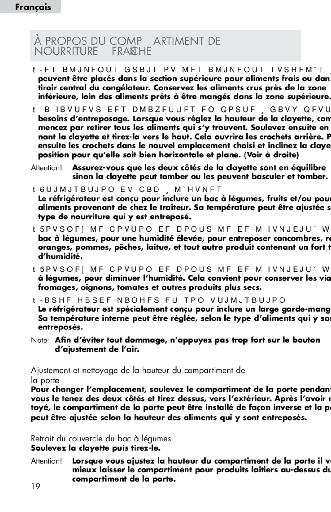 Haier HB21FC45, HB21FC75 user manual Propos DU Compartiment DE Nourriture Fraîche, Retrait du couvercle du bac à légumes 