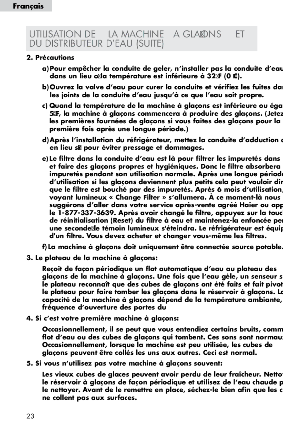 Haier HB21FC45, HB21FC75 user manual Français 